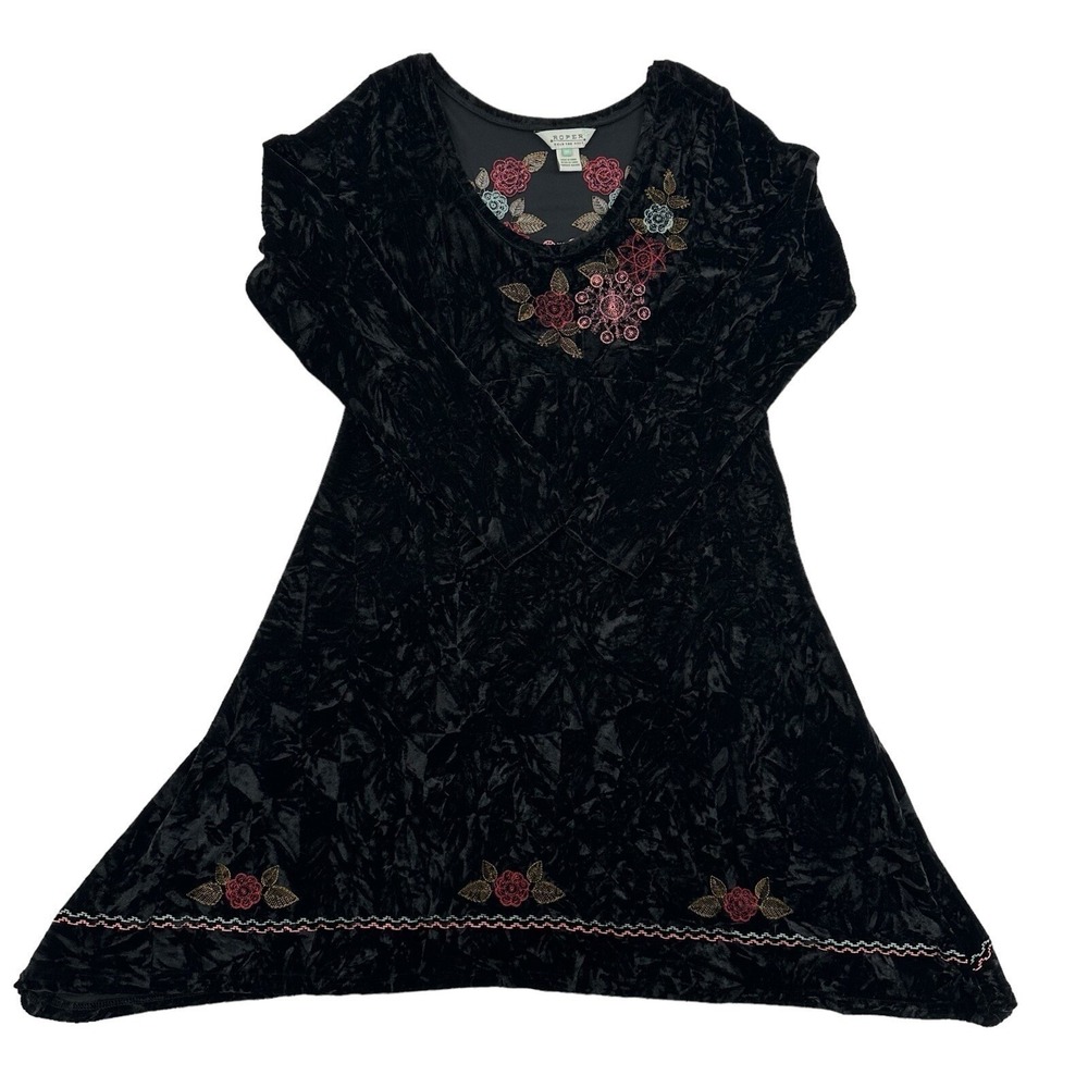 Roper Wear the West Women Medium Black Crushed Velvet Floral Embroidered Dress - Picture 1 of 9